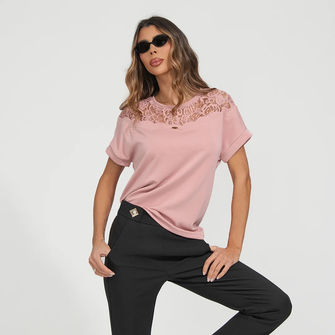 Блуза с паднало рамо и дантела Junona