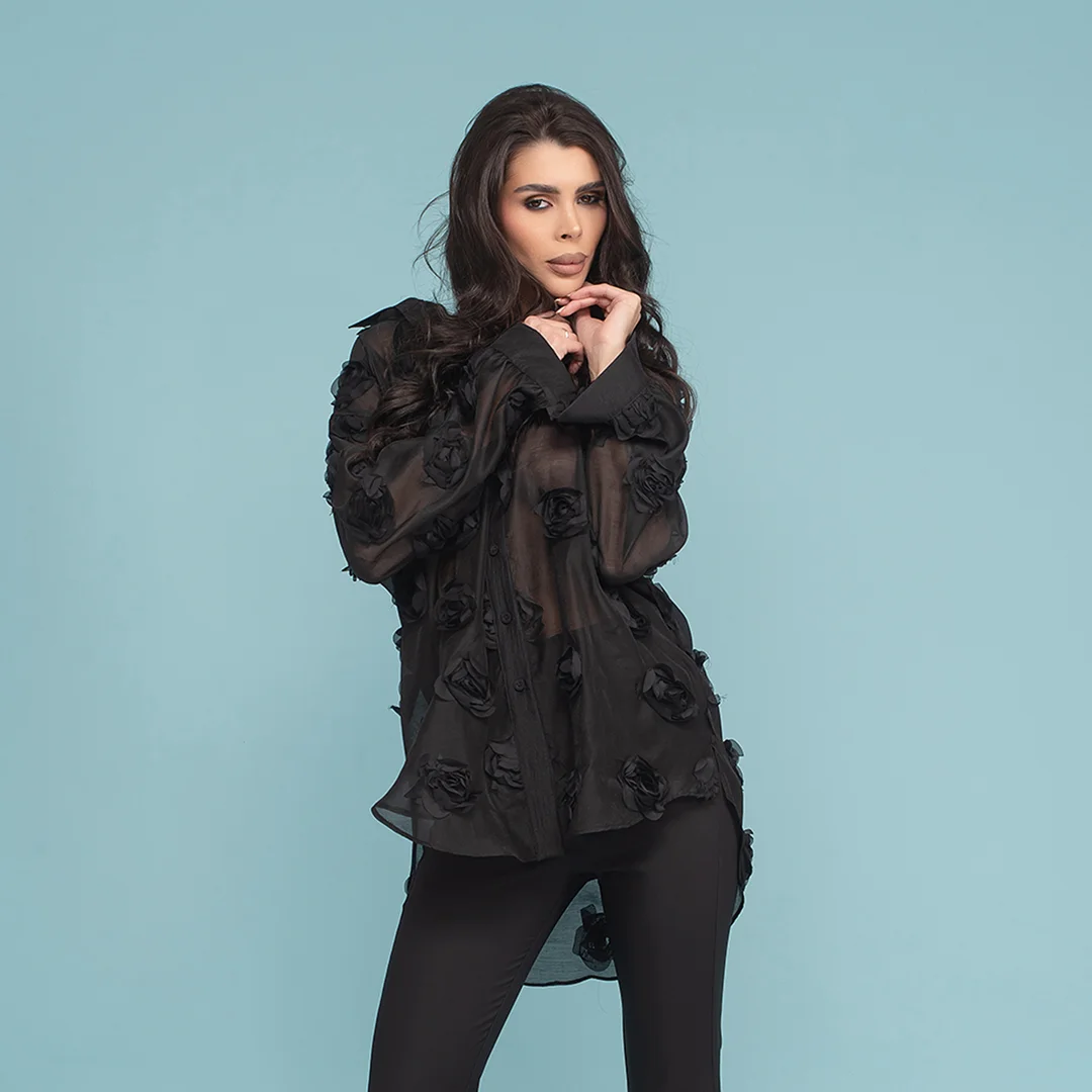 Риза оувърсайз от органза с цветя