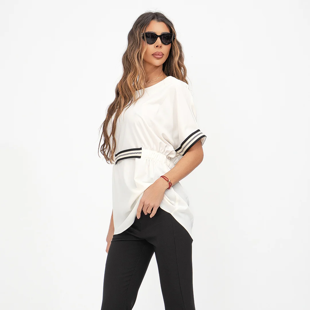 Свободна блуза Junona с ластична талия и кантове