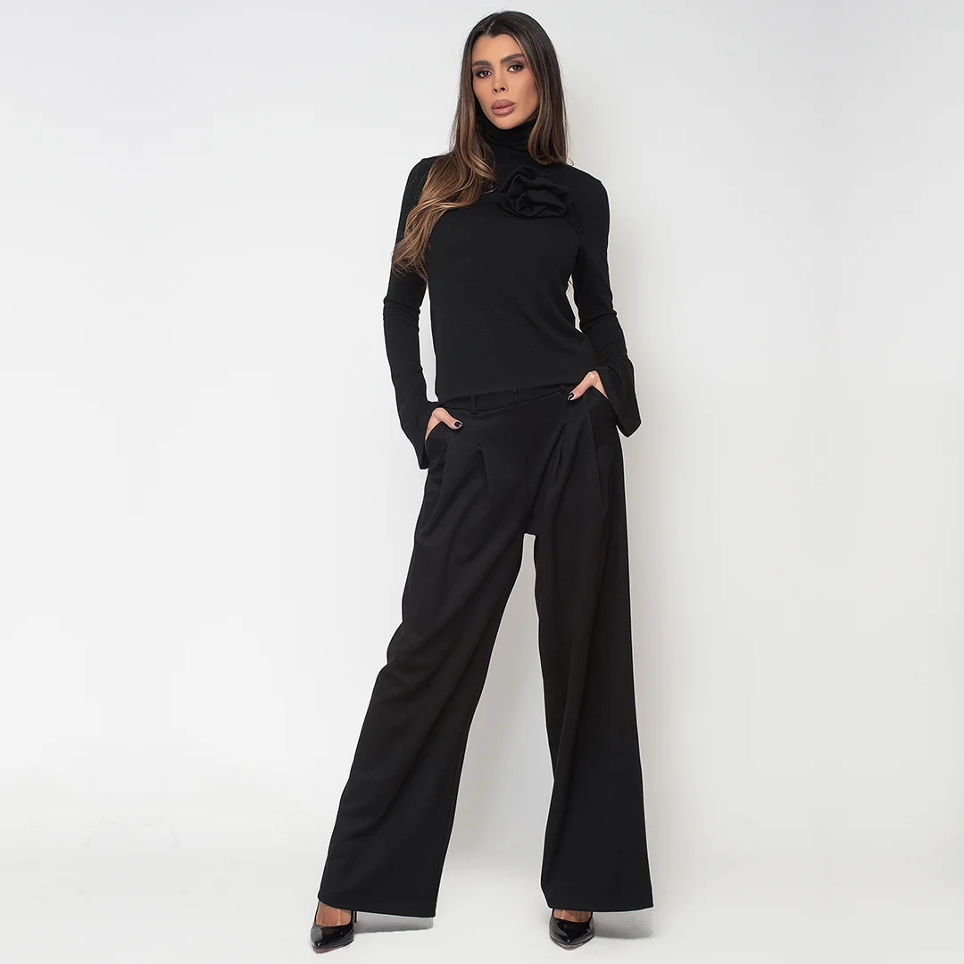 Свободен панталон с басти и колан