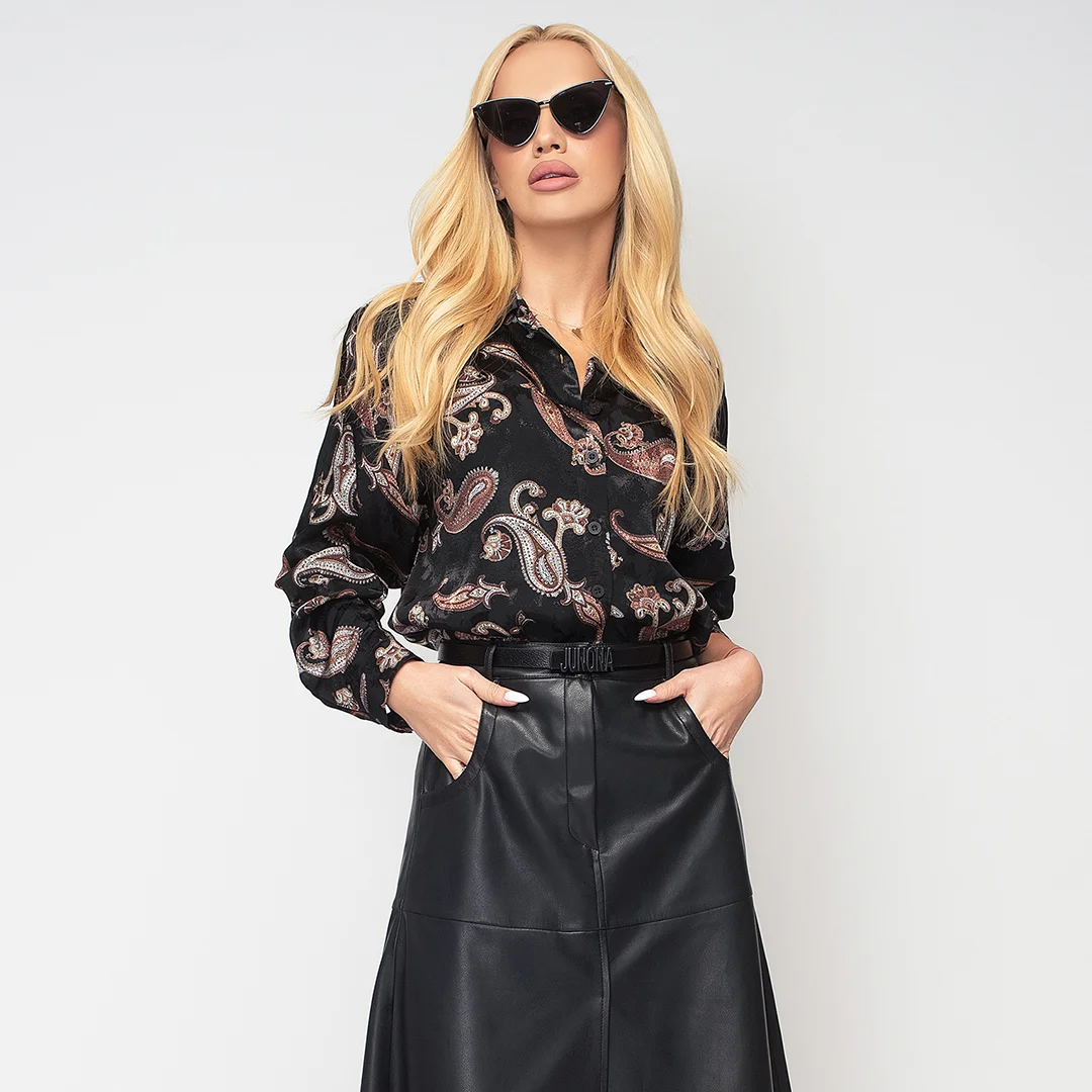 Сатенирана риза с принт - Junona Сатенирана риза с принт