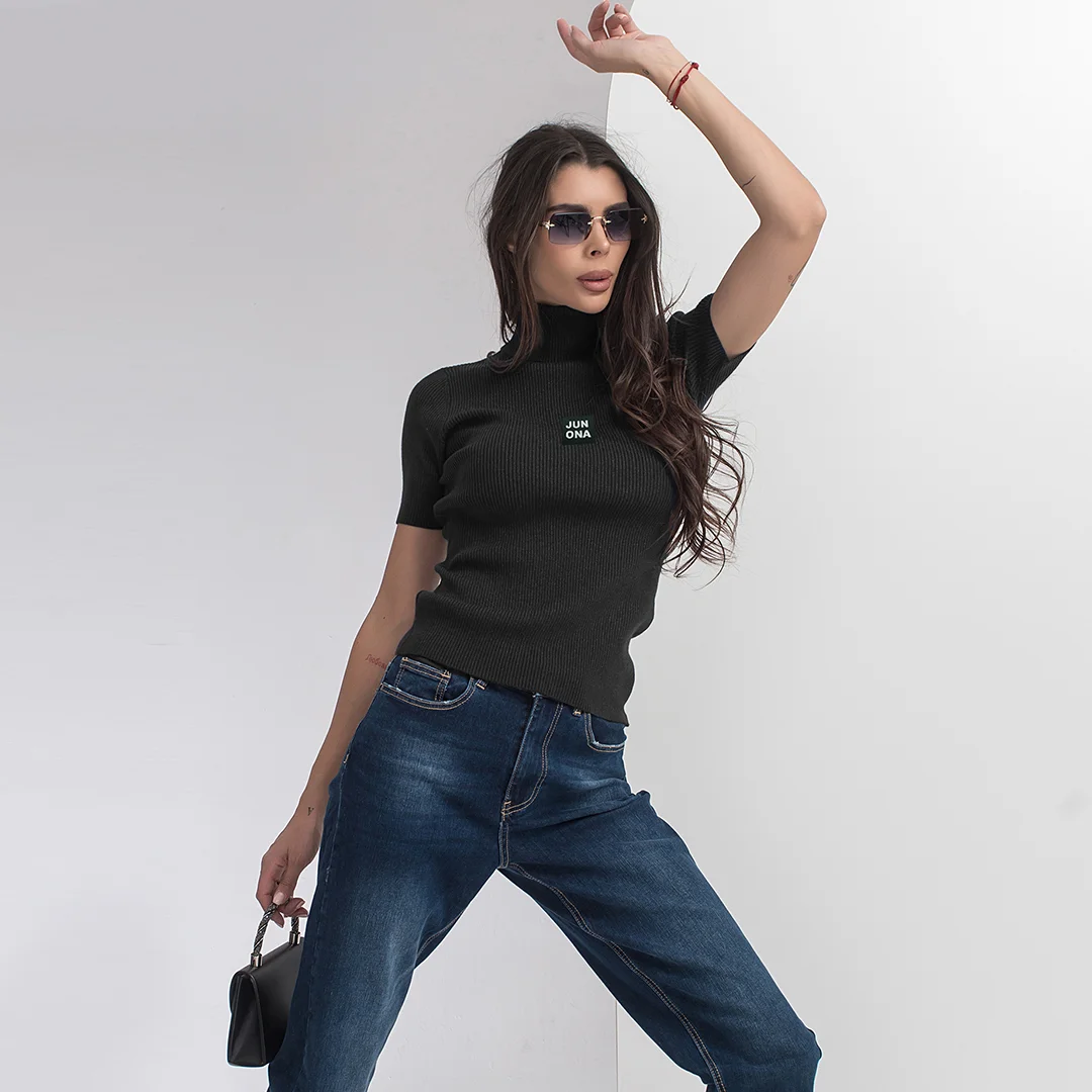 Рипсена блуза с поло яка и гумирано лого