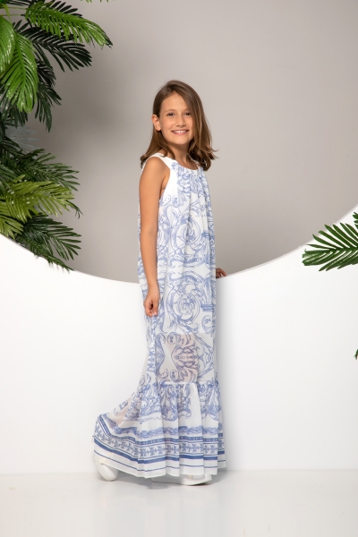 Детска дълга рокля с флорални мотиви